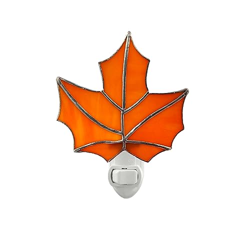 Image of CHEZBABY Stained Glass Night Light Plug into Wall Accent Nightlight Lamp Decorative for Hallway Bedroom Kitchen Home Decor-Maple Leaves