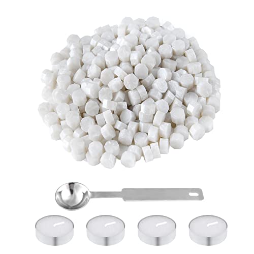 Perles de cire blanche pour cachet de cire avec cuillère de fusion et bougies