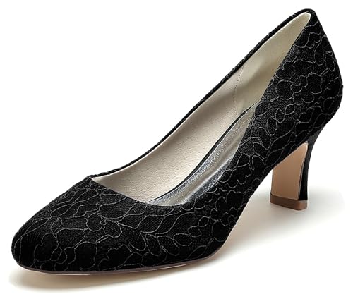 Minishion Formal Shoes for Women Lace Bridal Wedding Pumps Low Heel Evening Shoes BR145