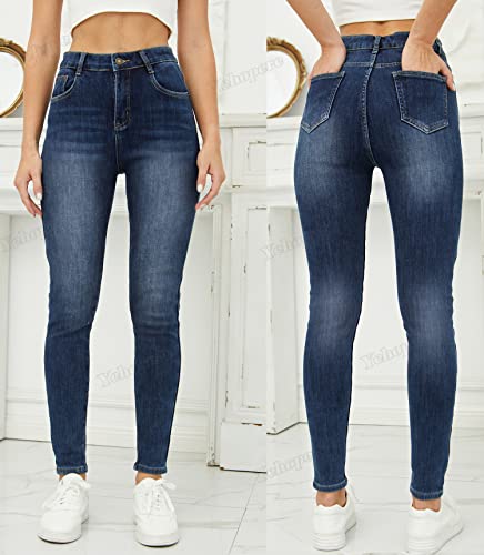 Yehopere Damen-Jeans für Winter - Gefütterte Hose Mit Fleece, Körperbetonte Passform im Slim-Fit-Stil, Warme Skinny-Jeans Mit Hoher Taille, 3X-Groß