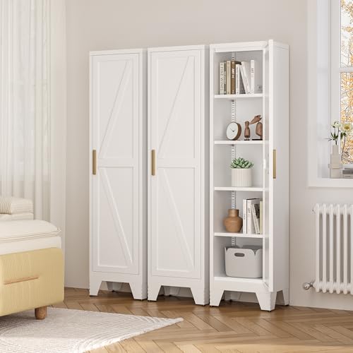 Image of LCAOPC 67 inch Tall Narrow Bathroom Metal Storage Cabinet with 4 Adjustable Shelves, Freestanding 5 Tier Slim Pantry Storage Cabinet for Small Space, White