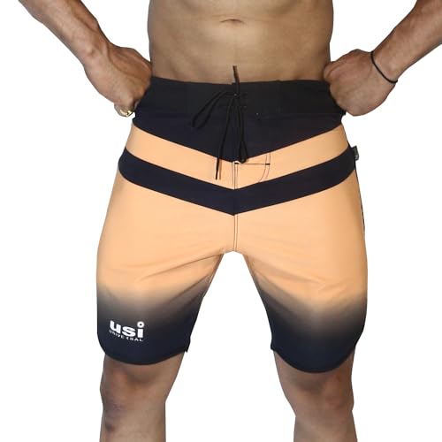 Image of USI Universal Shorts for Men, 411PT Triangle Physique Board Shorts, Fitness Shorts, Polyester Elastane Construction, Hook Loop Fly (Medium, Yellow)