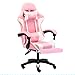KITUL Silla Gamer Reclinable con Reposa Pies Silla Gaming Ergonómica Ajustable con Masajeador Lumbar Comoda Reclinable hasta 90° Resistente (Rosa)