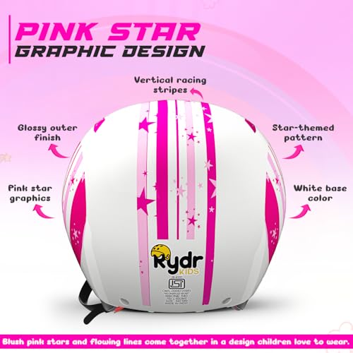 Image of RydrKids URA Star Nova Pink Kids Riding Helmet with Visor Shield & Carry Bag | Size S for Girls Up to 13 Years | Lightweight Adjustable ISI Certified Protective Gear
