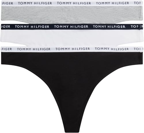Tommy Hilfiger Women's 3 Pack Thongs, Multicolor (Medium Grey Heather/White/Black), M