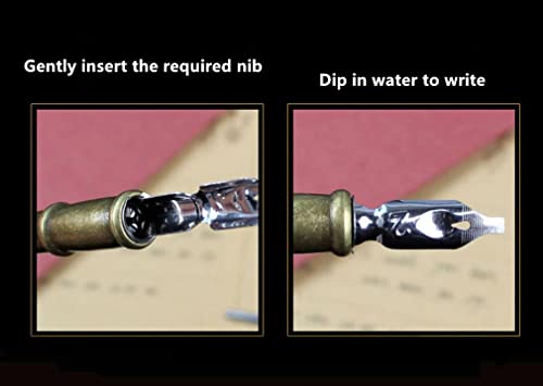 Hapfulling Retro Feather Pen Water-Dipped Quill Pen Set For Writing Calligraphy Pen Set Back To School Gifts 6 Replacement Pen Tips Mechanical Wings Gear Decoration(Blue) #TOP5