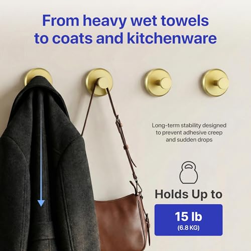 Image of HOME SO Suction Cup Hooks for Shower & Bathroom Towel Holder 4-Pack - Suction Cups Hooks for Hanging Towels, Robes, & Coats - Tiles, Glass Door or Mirror - Shower Hooks & Towel Hooks Organizer - Gold