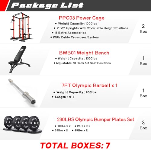 RitFit Multi-Function Squat Rack Power Cage PPC03 with Cable Crossover System, 1000LBS Capacity Power Rack and Packages with Optional Weight Bench, Barbell Weight Set, for Garage Workout & Home Gym - Image 3