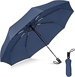 inulec Automatic Travel Umbrella - Stylish Windproof For Rain & Compact, Strong for Wind, Auto Open/Close Button, Travel-Friendly 3-Fold Design Perfect Umbrella for Men & Women (BLUE)