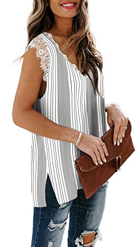 Lace Tank Tops For Women White V Neck Sexy Lace Tanks Maternity Black Stripexl #TOP1