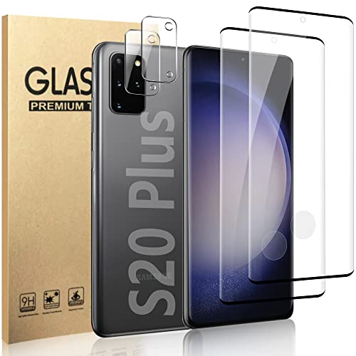 [2+2 Pack]Galaxy S20 Plus Screen Protector With Camera Lens Protector, 9H Hardness Tempered Glass Ultrasonic Fingerprint Support 3D Curved No Bubbles For Samsung Galaxy S20 Plus 5G 6.7 Inch #TOP3