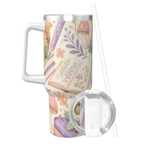 Botella de agua de 40 oz aislada contra derrames, taza térmica reutilizable con asa para coche 3