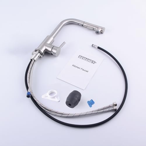 Hochdruck Wasserhahn Küche ausziehbar, SEMANEY 2 Modi Küchenarmatur mit Brause Ausziehbar, 360° Schwenkbar Spültischarmatur Mischbatterie Küche, L Form Einhebelmischer Armatur Küche, Gebürstet