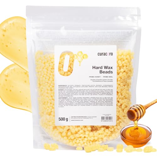 Curacoro Italian Wax Beans - 500g Hard Wax Beads for Full Body Hair Removal on Face, Body, Brazilian, Bikini, Legs, Underarms, Skin-Friendly Waxing Beads for Women & Men, Made in Italy (Honey)
