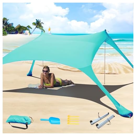 Cuupo Tente de plage pop-up 2 x 2,1 m SPF 50 en lycra, protection solaire, pour l'extérieur, anti-vent, protection solaire avec barres de stabilité, arrière-cour avec couverture de plage turquoise