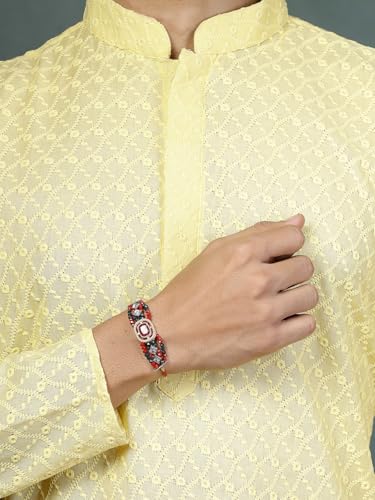 Image of Sukkhi Rakhi Excellent Kundan & Pearls Designer Gold Plated Premium Rakhi for Brother With Roli Chawal & Greeting Card | Kundan Rakhi Combo-Set of 2