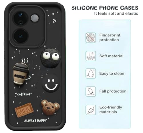 Image of GoldKart Back Case Cover Compatible for iQOO Z9s Pro 5G / Vivo T3 Pro 5G | Cute Fun Cartoon 3D Ball Coffee Silicone Case | Full Body Protection Back Cover - Black