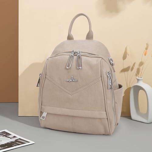 Image of Angel Kiss Small Backpack Purse for Women,Soft Vegan Leather Roomy Backpacks,Designer Ladies Shoulder Backpack Fashion Handbag with Removable Strap,Apricot