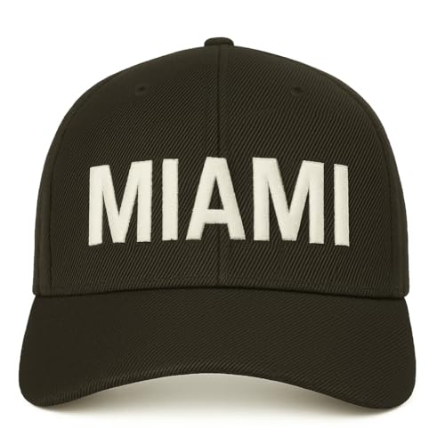 Miami Hats for Men and Women, Embroidered Adjustable Baseball Cap, Black Casual Sun Peak Hat