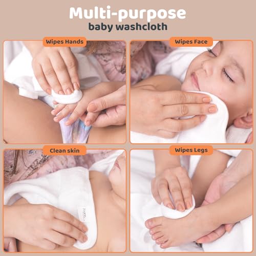 Image of Zoane Creations Premium Baby Wash Cloths for Babies - Ultra-Soft, Highly Absorbent, 500 GSM, 10x10 in, Pack of 6, Baby washcloths for Newborns and Toddlers (White)