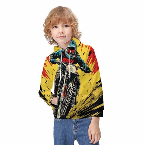 Sweat capuche moto impression 3D relief pour adolescent mixte - 3