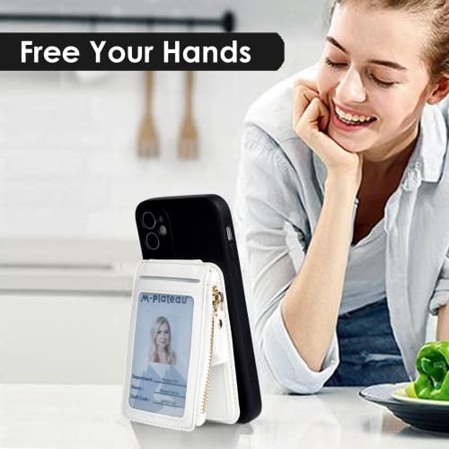 Image of M-Plateau Phone Wallet Stick on, PU Leather Card Holder with Zipper Pocket Compatible with iPhone Case (White)