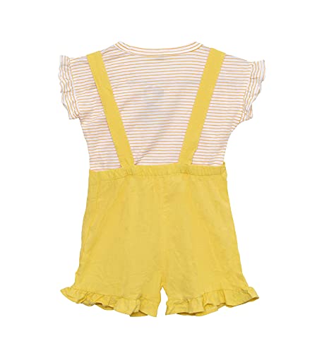 Image of Bold N Elegant Tide Edition Han Summer Suits Cartoon 2 pc Suspender Dungaree Baby Boy Girl Clothing Tshirt Shorts for little Kids (Yellow, 3-4 Years)