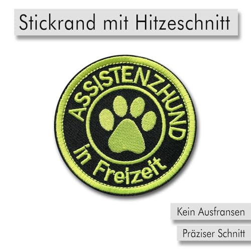 ZEROMEK Klett Patch ASSISTENZHUND In Ausbildung - schwarz/neongelb - bestickt, 8 cm – runder Aufnäher mit Klett für Hunde
