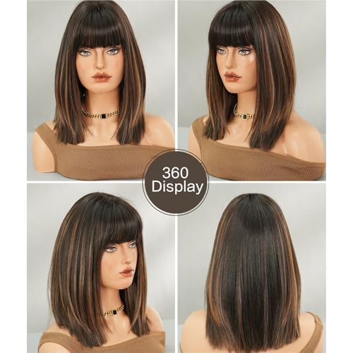 Perruque avec frange courte et ondulée en cheveux naturels de clavicule