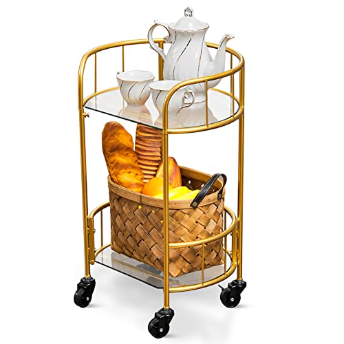 BTGGG Getränkewagen mit Glasablagen Gold Mini Bar Cart auf Rädern mit Bremse, Utility Servierwagen Bar Trolley mit Rollen für Zuhause, Hotel, Club, 38x38x61cm Cover