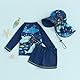 Baby-Badeanzug, für Jungen, 2-teilig, UV-Schutz, Langarm-T-Shirt + Badeshorts + Sonnenhut, Schwimmanzug, marineblau, 3-4 Jahre