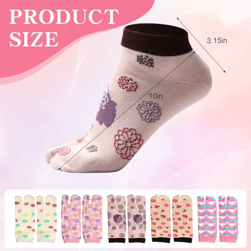 JaGely 10 Pairs Women's Tabi Flip Flop Socks Athletic Cotton Two Toe Split Toe Sandal Socks for Women Casual Sandals, 10 Styles2