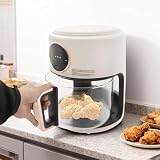 1200W Glass Air Fryer,360°Viewable Electric Air Fryer with 8 Preset Modes Touchscreen,Digital Display 176-392°F & 60 Min Timer,Nonstick Glass Pot & Grill,4.2L Airy Fryer for Home Kitchen (White)