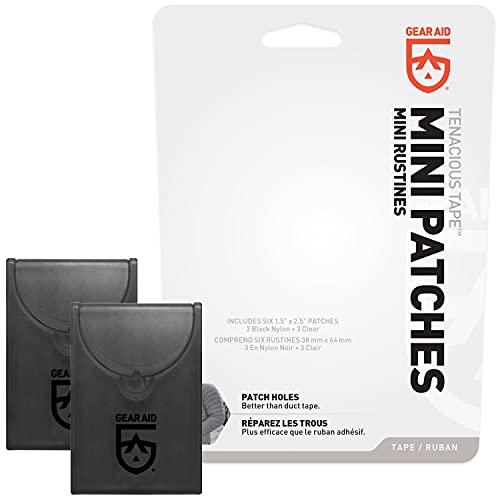 Gear Aid Tenacious Tape Mini Patches To Repair Jackets, Tents And Rain Gear, Black And Clear, 1.5” X 2.5”, 2 Pack #TOP1