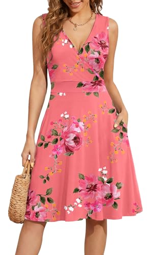 Image of WEACZZY Women's Summer Sleeveless Casual Dresses V-Neck Wrap Floral Holiday Tank Dress Flowy Beach Sundress with Pockets