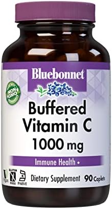 BlueBonnet Nutrition Buffered Vitamin C1000 mg Vegetable Capsules Buffered Calcium Ascorbate for Immune Health Soy Free Gluten Free NonGMO Kosher Dairy Free Vegan Vegetable Capsules, Citrus, 90 Count