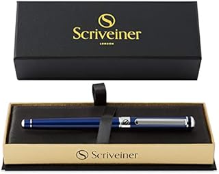 Scriveiner Midnight Blue Rollerball Pen Stunning Blue Lacquer Luxury Pen, Chrome Finish, Schmidt Ink Refill, Best Roller Ball Pen Gift Set for Men & Women, Professional, Executive Office, Nice Pens