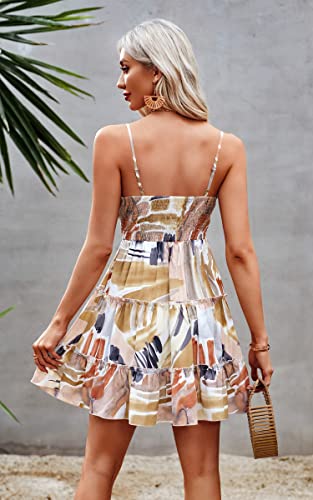Image of ECOWISH Summer Dresses for Women 2026 V-Neck Spaghetti Strap Bowknot Backless Sleeveless Lace Mini Swing Skater Dress