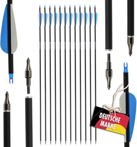 Pfeile Carbon, 28 30 32 Zoll Bogenpfeile für Bogenschießen mit Kunststoffbefiederung, Jagdpfeile für Bogen, Traditionellen Bogen, Recurvebogen und Langbogen, 12er Set (Gelb Weiß, 30 Zoll)
