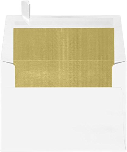 A6 Foil Lined Invitation Envelopes w/Peel & Press (4 3/4 x 6 1/2) - White w/Gold LUX Lining (50 Qty.)
