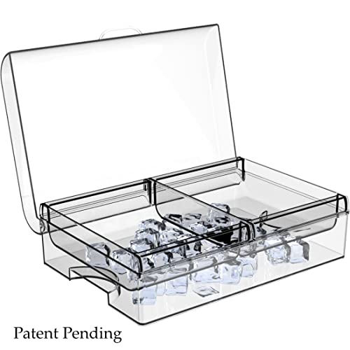 Impirilux Ice Chilled Two Section Party Platter- 2 Large Removable Serving Trays And Hinged Lid | Ideal For Pasta Salds, Appetizers, Seafood, Fruits, Meats, Desserts And More | 3 Tongs Included #TOP2