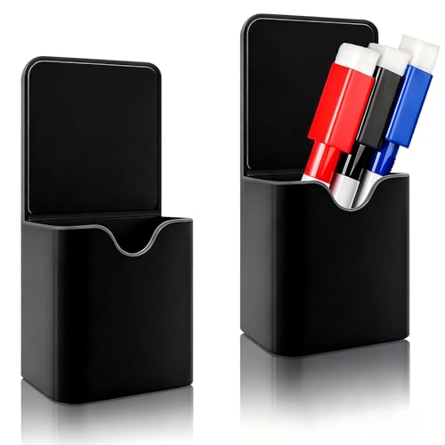 Image of ZhouLinMou 2Pcs Magnetic Pen Holder, Magnetic Pen Marker Holders, Dry Erase Marker Pen Holder, Wall Mount Organizer for Fridge, Whiteboards, Refrigerators, Home, Office (Black)