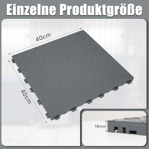 uyoyous 20 Stück PVC Garagenboden, 40x40cm Ineinandergreifende Garagenbodenfliesen, 18mm Dicke rutschfeste Gummifliesen, Strapazierfähiges Garagenbodenbelag (20, Grau, 40 * 40 cm)