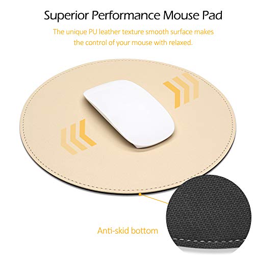 Proelife Cute Round Mouse Pad Mat Waterproof Pu Leather 8.66-Inch Mousepad With Anti-Skid Base Stitched Edge For Home Office Gaming Computer Laptop Accessories (Apricot) #TOP3