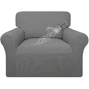 Easy-Going 100% Waterproof Chair Couch Cover, Dual Waterproof Sofa Cover, Stretch Jacquard Sofa Slipcover, Leakproof Furniture Protector for Kids, Pets, Dog and Cat (Chair, Grey) Chair Grey
