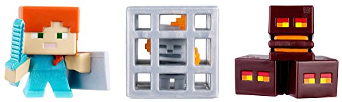 Minecraft Mini Figure 3-Pack - Magma Cubes, Alex with Shield, Skeleton In Cage