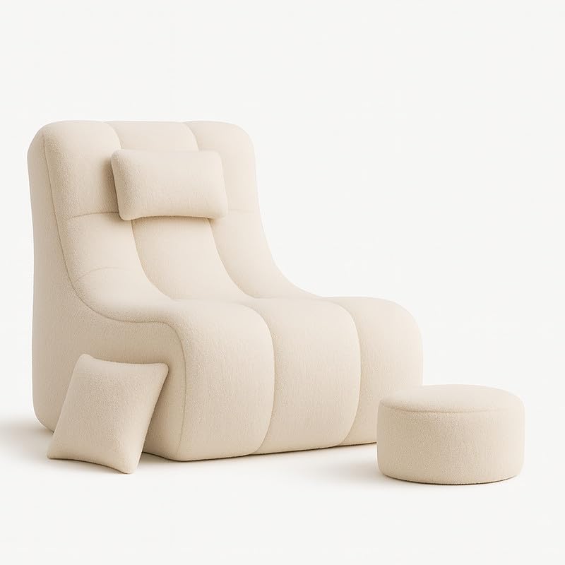 Image of Biggie Bean Bag Chair with Beans Filled 6XL Royal Chair-Laziness Pro Max-Crafted for Comfort-Styled for Elegance with Free Cushion & Footrest (Matching Color : Soft Fur Cream)