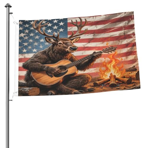 Double Sided Outside Flag 2x3 Ft - Outdoor Home Decor Flags Garden Yard Flags Banner Decorative Sign(Deer Paly Guitar)