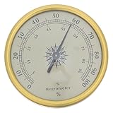 LIOOBO Goldener Runder Hygrometer aus Edelstahl und Glas Hohe Präzision 2,5 Genauigkeitsklasse 2% Rh Auflösung Batteriefrei für Terrarien und Räume