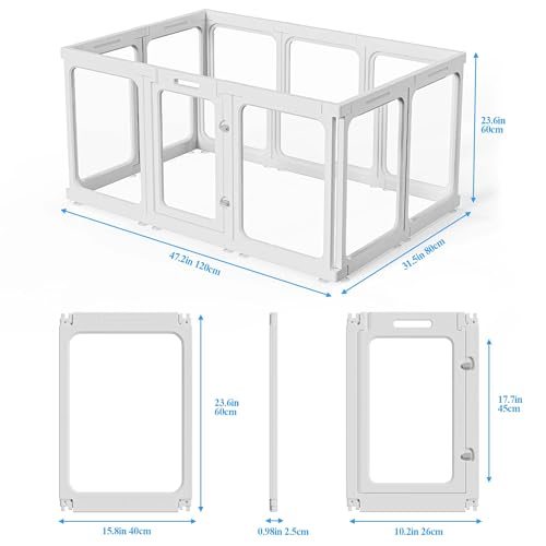 SISKEYCOOC 60cm Klarer Acrylplastik Welpenlaufstall, Transparenter Hundelaufstall mit Tür, Haustierumrandung für Innenbereich, Leicht reinigen, Welpenauslauf für kleine und mittel Hunde (10 Stück)